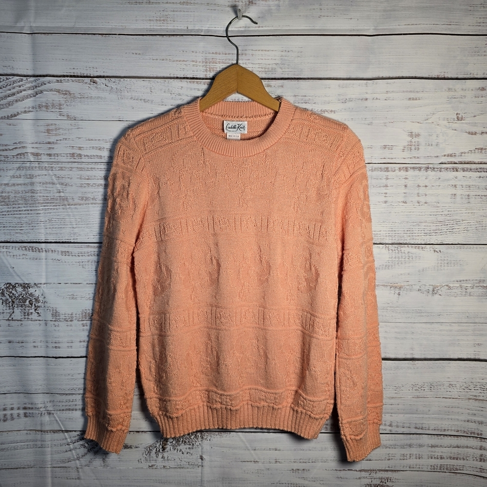 Vintage Cuddle Knit Orange‎ Sweater Size Medium Cozy Retro